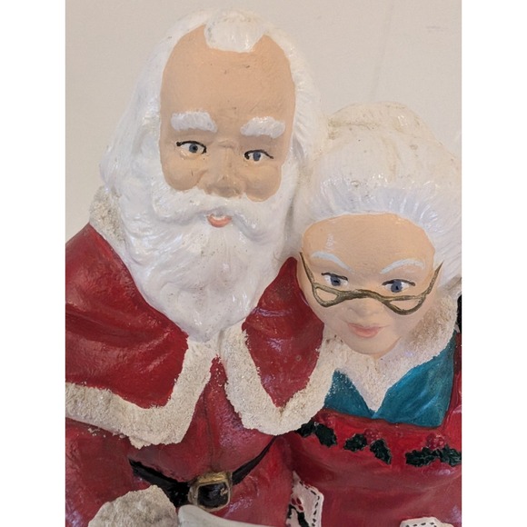 Vintage Hand Painted Ceramic Mold Singing Santa & Mrs. Claus Shelf Sitter Decor - Picture 3 of 14